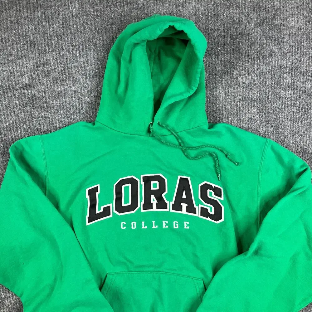 Champion Loras College Hoodie Mens M Green Logo Fleece Pullover‎ Athletic Casual
